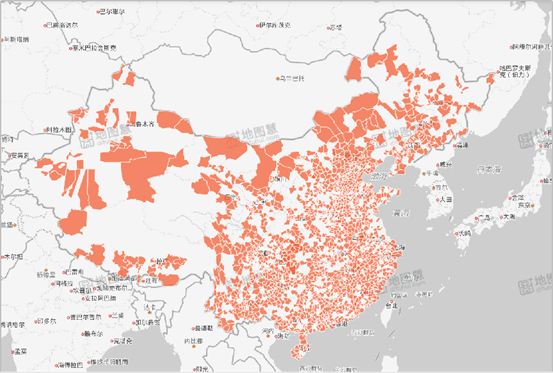 全国城区环卫市场化完成情况分布图